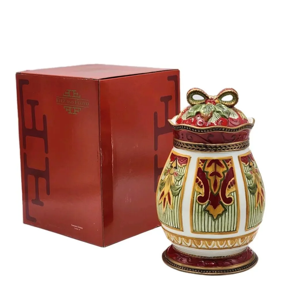 Fitz and Floyd Damask Holiday Cookie Jar LIMITED EDITION 10.5